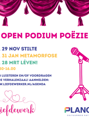 Za mi 29 nov: Open Podium Poëzie in teken van 'Stilte'! Kom luisteren of voordragen. Een middag om elkaar te ontmoeten in de Verhalenzaal van Planck in Katwijk.