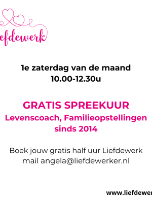 Za 3 apr: Gratis spreekuur Liefdewerk (iedere 1e zaterdag vd maand)